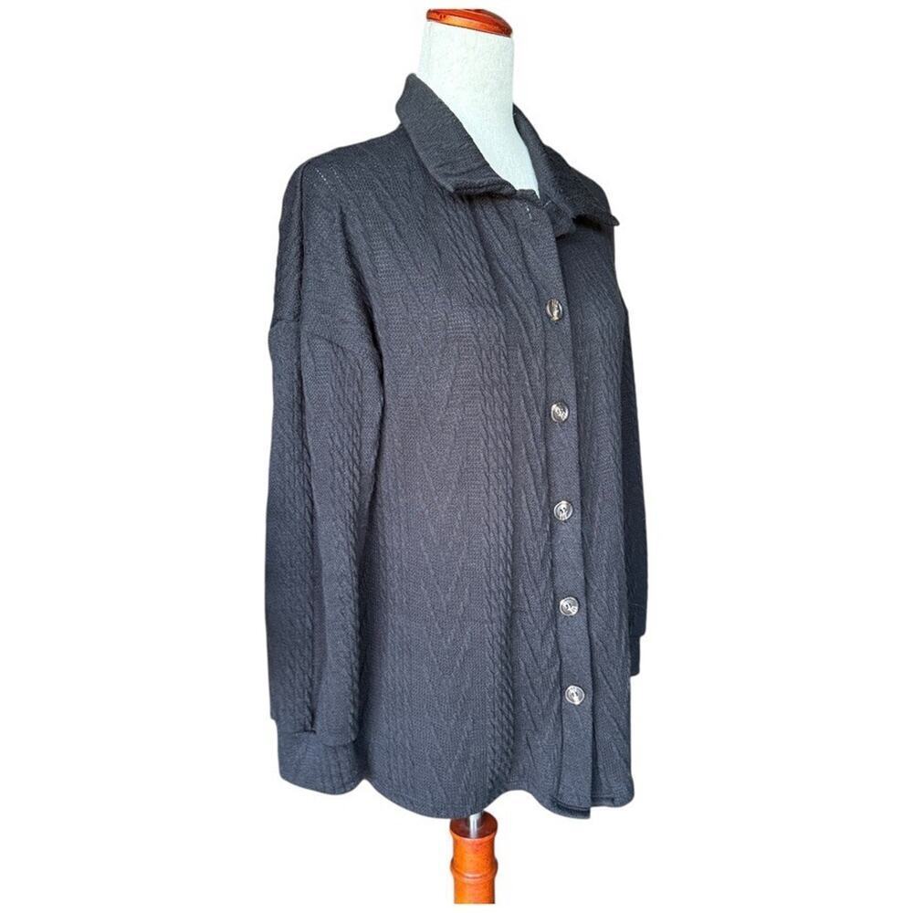 Heimish Black Full Size Button Down Shacket Cardigan Button Knit Shirt Size S - Picture 3 of 9
